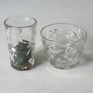 Vintage Anchor Hocking Star of David Pressed Glass Candle Holder Set